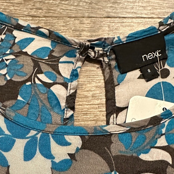 Next Floral Blue and Gray A/line mini Dress with pockets Size Small - Picture 5 of 8